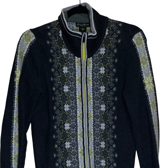 Eddie Bauer Fair Isle Zip Up Size Medium Cardigan Sweater - Picture 3 of 7